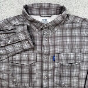 AFTCO Mens XL Plaid Button Up Shirt Long Sleeve Fishing Tackle‎ Co Outdoor